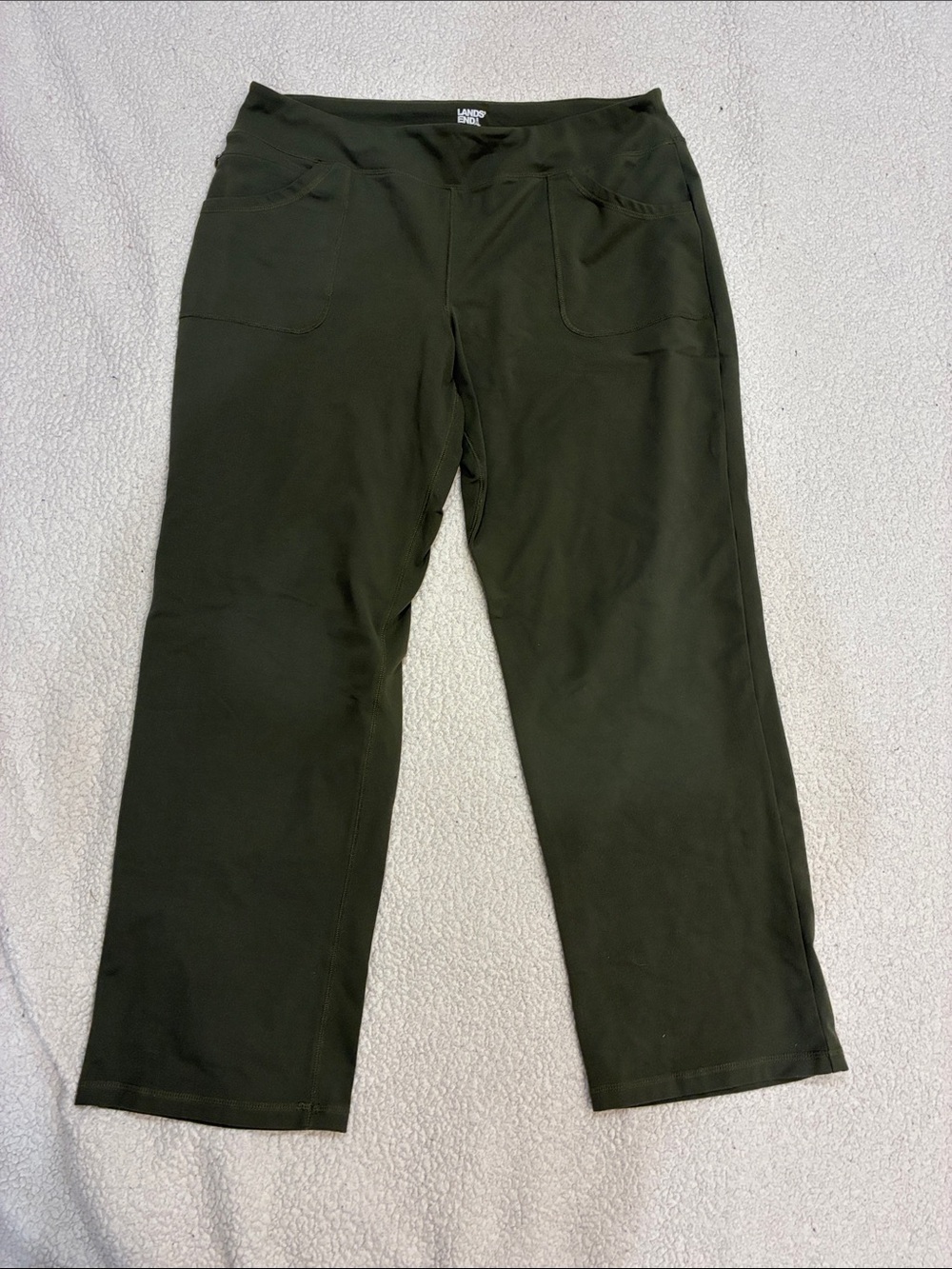 Lands’ End Active 5‑Pocket Straight‑Leg Pants XL (18) Olive — Like New, Disco
